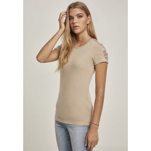 Dámske tričko Urban Classics Ladies Lace Shoulder Striped warm sand Pohlavie: dámske, Velikost: XL vyobraziť