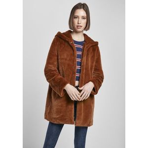 Dámsky kabát Urban Classics Hooded Teddy Coat toffee Veľkosť: L, Pohlavie: dámske vyobraziť