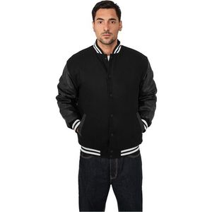 Urban Classics Half-Leather College Jacket - XL / čierna vyobraziť