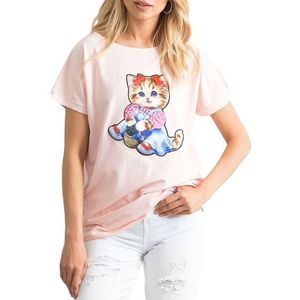 Dámske svetloružové tričko s potlačou mačky vyobraziť
