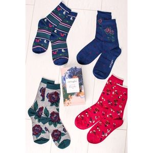 Viacfarebné ponožky v darčekovej krabičke Rosie Flowers Sock Box - štvorbalenie vyobraziť