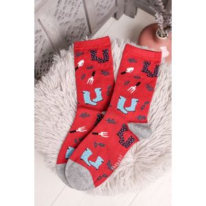 Červené vzorované ponožky Eden Bamboo Allotment Socks vyobraziť