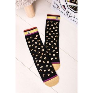 Dámske čierno-zlaté leopardie ponožky Shirley vyobraziť