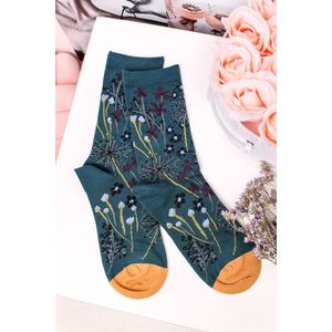 Tmavotyrkysové kvetované ponožky Amice Floral Socks vyobraziť