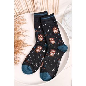 Tmavomodré vzorované ponožky Night Owl Bamboo Socks vyobraziť