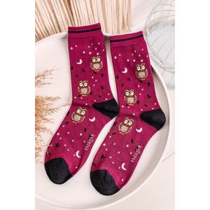 Bordové vzorované ponožky Night Owl Bamboo Socks vyobraziť