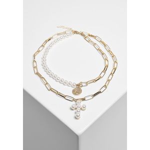 Urban Classics Pearl Cross Layering Necklace pearlwhite/gold - One Size vyobraziť