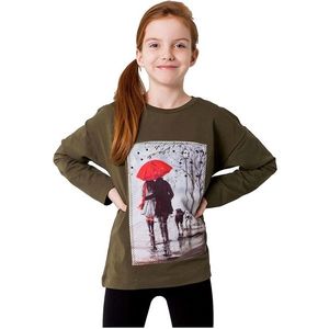 Khaki dievčenské tričko s potlačou vyobraziť