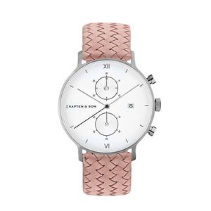 Kapten & Son Analógové hodinky 'Chrono Woven' biela / strieborná / ružová vyobraziť