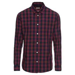 JACK & JONES Košeľa 'JJEGINGHAM SHIRT L/S' tmavomodrá / vínovo červená vyobraziť