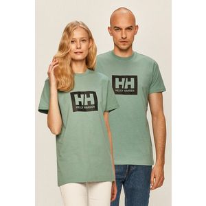 Bavlnené tričko Helly Hansen zelená farba, s potlačou vyobraziť
