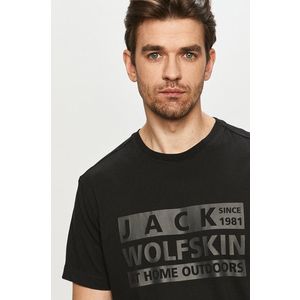 Tričko Jack Wolfskin pánske, čierna farba, s potlačou vyobraziť