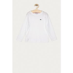 Detská bavlnená košeľa s dlhým rukávom Lacoste biela farba, s nášivkou vyobraziť