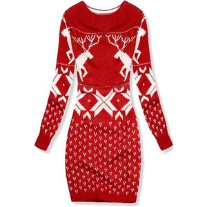 Červené pletené šaty so zimným motívom vyobraziť