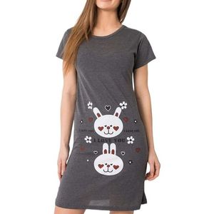 Tmavo šedá dámska nočná košeĺa s potlačou zajacov vyobraziť