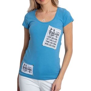 Modré dámske tričko s nášivkami vyobraziť
