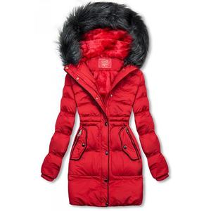 Červená zimná bunda so sťahovaním v páse vyobraziť