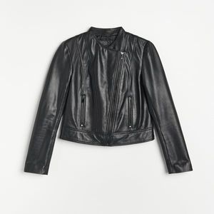 Reserved - Motorkárska bunda z prírodnej kože - Čierna vyobraziť