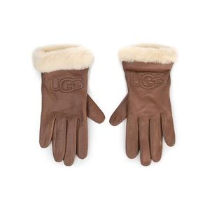 Ugg Dámske rukavice W Classic Leather Logo Glove 19034 Hnedá vyobraziť