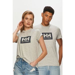 Bavlnené tričko Helly Hansen šedá farba, s potlačou vyobraziť