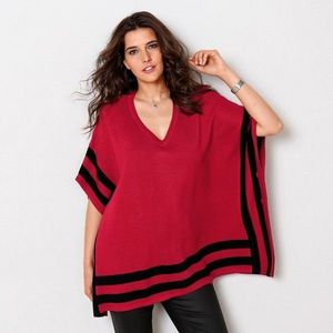 Pončo pulover s grafickými pruhmi červená/čierna 42/44 vyobraziť