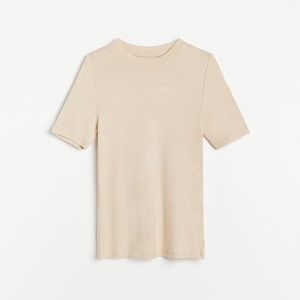 Reserved - Hladké viskózové tričko - Krémová vyobraziť