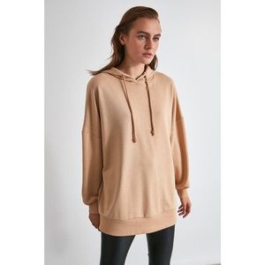 Trendyol Camel Ridge Printed Long Oversize Knitted Sweatshirt vyobraziť