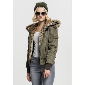 Urban Classics Ladies Imitation Fur Bomber Jacket dark olive - XS vyobraziť