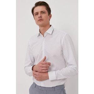 Bavlnená košeľa Hugo pánska, biela farba, slim, s klasickým golierom vyobraziť