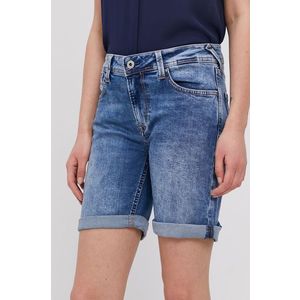 Rifľové krátke nohavice Pepe Jeans dámske, jednofarebné, stredne vysoký pás vyobraziť