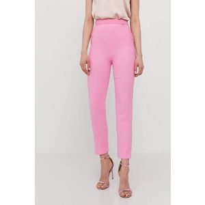 Nohavice Nissa dámske, ružová farba, rovné, vysoký pás vyobraziť