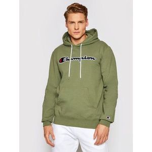 Champion Mikina Satin Script Logo Terry Hoodie 214183 Zelená Comfort Fit vyobraziť