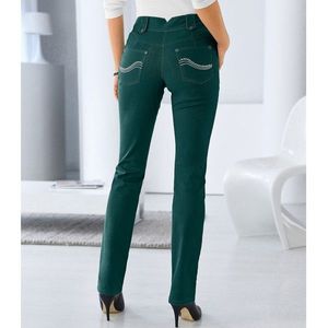 Rovné nohavice s vysokým pásom, nízka po smaragdovozelená 36 vyobraziť