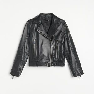 Reserved - Motorkárska bunda s opaskom - Čierna vyobraziť
