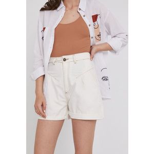 Rifľové krátke nohavice Answear Lab dámske, biela farba, jednofarebné, vysoký pás vyobraziť