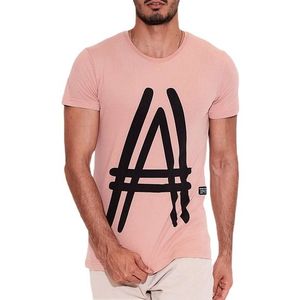Ružové pánske tričko s potlačou a vyobraziť