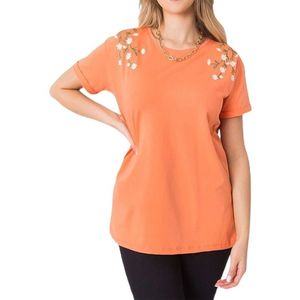 Oranžové tričko s kvetmi na ramenách vyobraziť