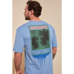 Trendyol Blue Male Oversize Fit Back Printed T-Shirt vyobraziť