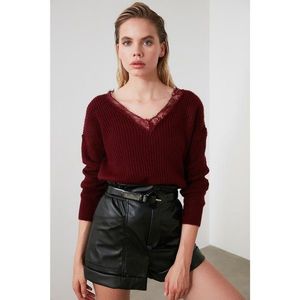 Trendyol Burgundy V NeckLace Detailed Knitwear Sweater vyobraziť