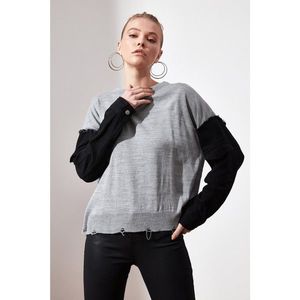Trendyol Grey Sleevedenim Detailed Knitwear Sweater vyobraziť