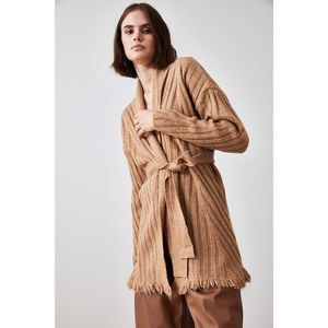 Trendyol Camel Tasseled and Binding Detailed Knitwear Cardigan vyobraziť