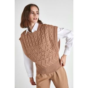 Trendyol Camel Knitted Detailed Knitwear Blouse vyobraziť