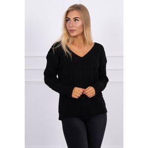 Braided sweater with V-neck black vyobraziť