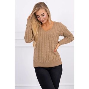 Braided sweater with V-neck camel vyobraziť