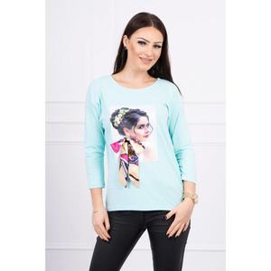 Blouse with graphics and colorful bow 3D mint vyobraziť