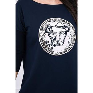 Blouse with longer back and lion graphics navy blue S/M - L/XL vyobraziť