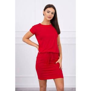 Viscose dress tied at the waist with short sleeves red vyobraziť