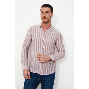 Trendyol Burgundy Men's Striped Button Collar Apolet Slim Fit Shirt vyobraziť