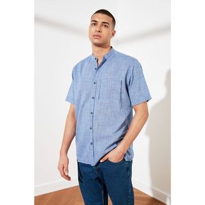 Trendyol Indigo Men's Relax Fit Short Sleeve Dominating Collar Single Pocket Shirt vyobraziť