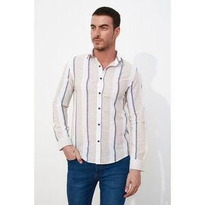 Trendyol Beige Men's Slim Fit Striped Shirt vyobraziť